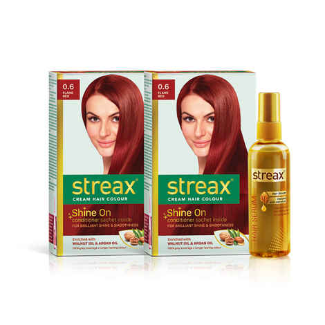 Buy Streax Hair Colour Flame Red + Streax Walnut serum 45 ML - Purplle