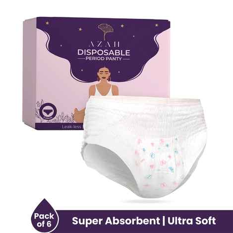 Buy Azah Ultra-Absorbent Disposable Period Panties | Heavy Flow Period Panties | 360 Leak-Proof | Overnight Napkins | Postpartum Panty | Soft & Breathable | Flexible Waistband (Pack of 6) - Purplle