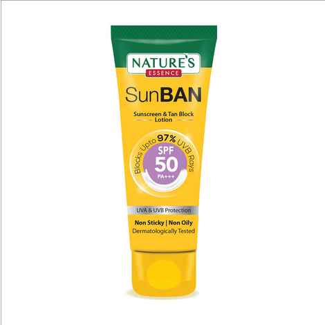 Nature's Essence SunBan SPF 50 PA+++ Sunscreen & Tan Block Lotion | Non-comedogenic| 60 ml