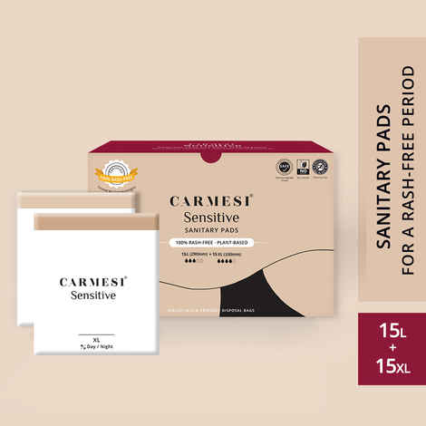 Buy Carmesi Sensitive - Sanitary Pads for Rash-Free Periods (15 L + 15 XL) - Purplle
