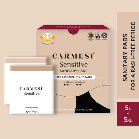 Buy Carmesi Sensitive - Sanitary Pads for Rash-Free Periods (5 L + 5 XL) - Purplle