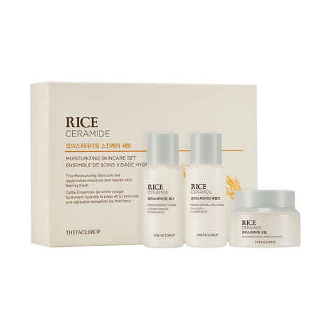 Buy The Face Shop Rice & Ceramide Moisturizing Skincare And Cream Set, 75 Ml (Pack Of 3), Pink - Purplle