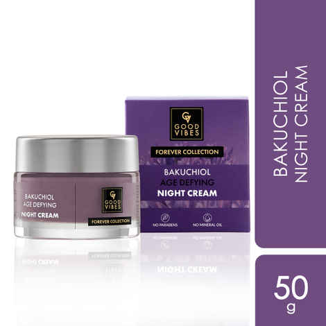 Buy Good Vibes Bakuchiol Age Defying Night Cream |Natural Retinol, Anti-Aging, Wrinkle Control | No Parabens, No Mineral Oil, No Sulphates, No Animal Testing, Vegan (50 gm) - Purplle