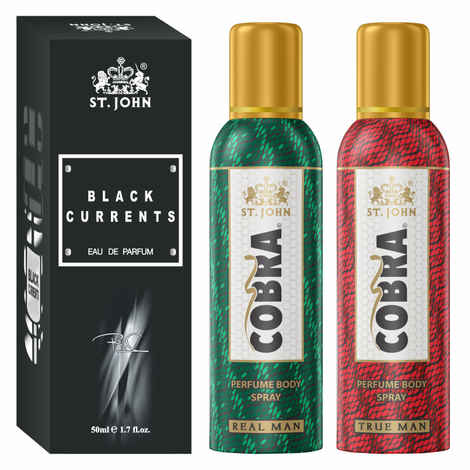 Buy St John Cobra No Gas Deodorant True Man, Real Man 100 ml each & Black Current 50 ml Combo Perfume Body Spray - For Men & Women (250 ml, Pack of 3) - Purplle