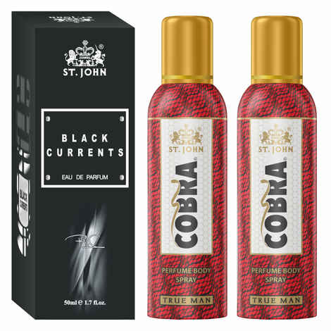 Buy St John Cobra Deodrant No Gas True Man Pack of 2 100 ml each & Black Current 50 ml Combo Perfume Body Spray - For Men & Women (250 ml, Pack of 3) - Purplle