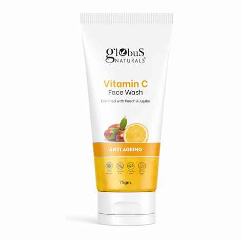 Globus Naturals Vitamin C Face Wash, Enriched with Peach & Jujube, Skin Illuminating & Tan Removal Formula, For All Skin Types, Both Men & Women (75 gm)