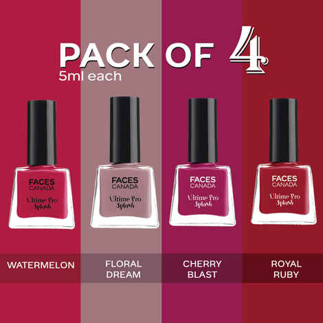 FACES CANADA Ultime Pro Splash Mini Nail Enamel I FloralDream+Royal Ruby+CherryBlast+Watermelon I 20 ml