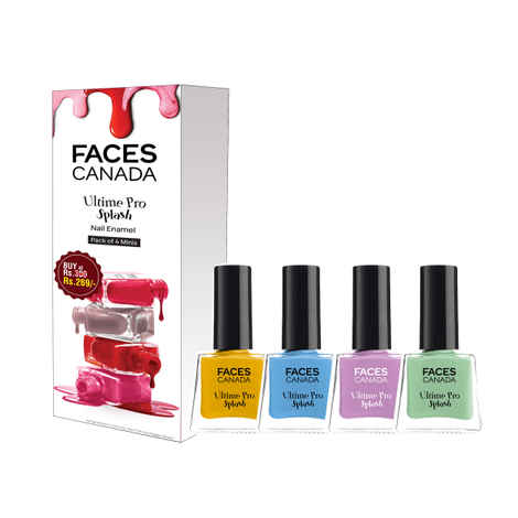 FACES CANADA Ultime Pro Splash Mini Nail Enamel Value Pack of 4 | Linty + Viola + Frozen + Sunny Side Up | 20 ml | Quick-Drying | High Shine | Chip-Resistant | Long Lasting | Toluene-Free