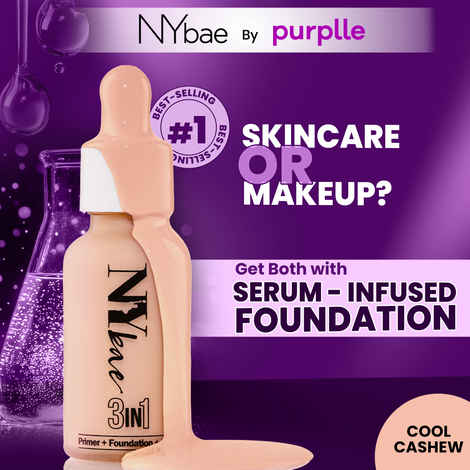 NY Bae 3 IN 1 Serum Foundation - Cool Cashew 04 (30 ml) | Infused with Primer | Moisturising I Glowing Korean Skin I Celeb Glow | Dewy Makeup | Evens Skin Tone | Ultra Glow