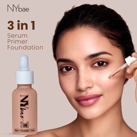 NY Bae 3 IN 1 Serum Foundation - Cool Cashew 04 (30 ml) | Infused with Primer | Moisturising I Glowing Korean Skin I Celeb Glow | Dewy Makeup | Evens Skin Tone | Ultra Glow