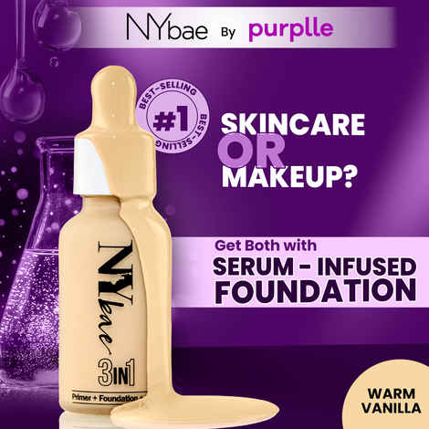NY Bae 3 IN 1 Serum Foundation - Warm Vanilla 01 (30 ml) | Infused with Primer | Moisturising I Glowing Korean Skin I Celeb Glow | Dewy Makeup | Evens Skin Tone | Ultra Glow