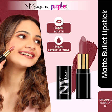 NY Bae Super Matte Lipstick - Impeccable Isabella 15 (4.2 gm) | Nude Brown | Matte Finish | Enriched with Vitamin E | Rich Colour Payoff | Nourishing | Long lasting | Smudgeproof | Vegan | Cruelty & Paraben Free
