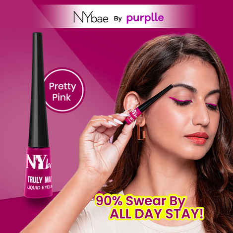 NY Bae Truly Matte Liquid Eyeliner - Pretty Pink (4.5 ml) | Colored Eyeliner | Waterproof | Long Lasting | Smudgeproof | Quick Dry | Eye Makeup