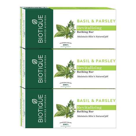 Buy Biotique Basil & Parsley Revitalizing Bathing Bar (150 g) pack of 3 - Purplle