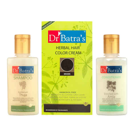 Buy Dr Batra's Herbal Hair Color Cream- Brown, Dandruff Cleansing Shampoo - 100 ml and Conditioner - 100 ml (Pack of 3 Men and Women) - Purplle