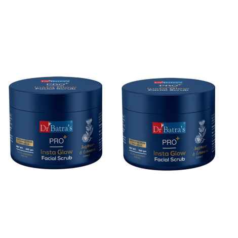Buy Dr Batra's PRO+ Insta Glow Facial Scrub. Exfoliates Dead Skin Cells. Unclogs Skin Pores. Brightens Skin Tone, Provides Even Complexion. Contains Echinacea, Safflower, Walnut, Niacinamide, Kaolin. 250 G. (Pack of 2) - Purplle