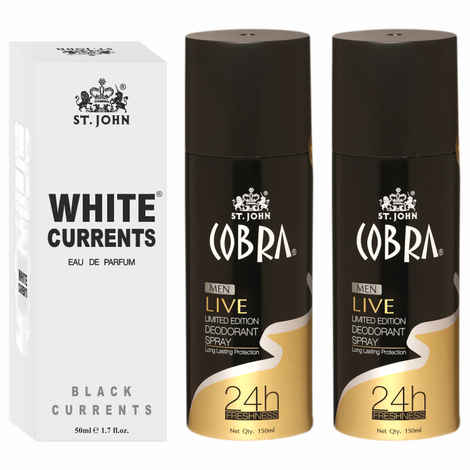 Buy St John Cobra Deodrant Live 150 ml Pack of 2 & Cobra Black Current 50 ml Perfume Combo Gift Pack Perfume Body Spray - For Men & Women (350 ml, Pack of 3) - Purplle