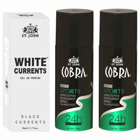 Buy St John Cobra Deodrant Sports 150 ml Pack of 2 & Cobra Black Current 50 ml Perfume Combo Gift Pack Perfume Body Spray - For Men & Women (350 ml, Pack of 3) - Purplle