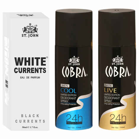 Buy St John Cobra Deodrant Cool & Live 150 ml each & White Current 50 ml Perfume Combo Pack Perfume Body Spray - For Men & Women (350 ml, Pack of 3) - Purplle