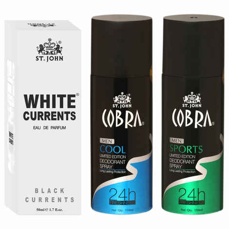 Buy St John Cobra Deodrant Cool & Sports 150 ml each & White Current 50 ml Perfume Combo Pack Perfume Body Spray - For Men & Women (350 ml, Pack of 3) - Purplle