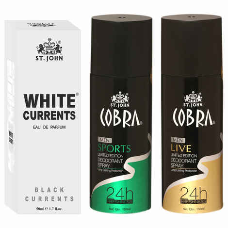 Buy St John Cobra Deodrant Live & Sports 150 ml each & White Current 50 ml Perfume Combo Pack Perfume Body Spray - For Men & Women (350 ml, Pack of 3) - Purplle