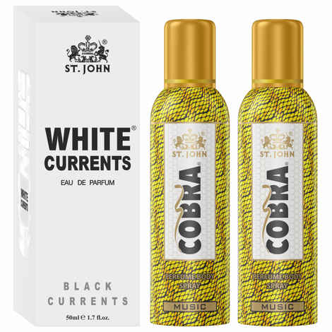 Buy St John Cobra Deodrant No Gas Music Pack of 2 100 ml each & White Current 50 ml Combo Perfume Body Spray - For Men & Women (250 ml, Pack of 3) - Purplle