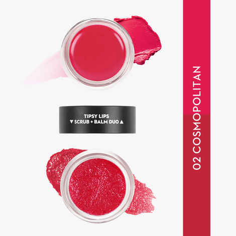 SUGAR Cosmetics Tipsy Lips Scrub + Balm Duo | Super Nourishing, Softens Dry & Chapped Lips | 02 Cosmopolitan (Fresh & Fruity) - 2 Pcs
