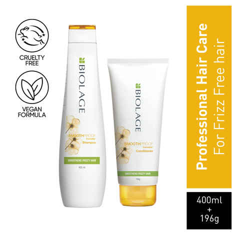 Buy Biolage Smoothproof Smoothing Shampoo + Smoothproof Conditioner (400 ml + 196 gms| Paraben free| Cleanses, Smooths & Controls Frizz | For Frizzy Hair - Purplle