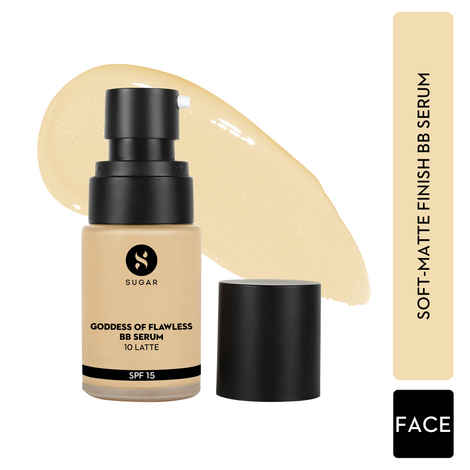 SUGAR Cosmetics Goddess Of Flawless BB Serum | Matte Finish| SPF15 & Enriched with Hyaluronic acid & Vitamin E - 10 Latte (Light, Warm Undertone)