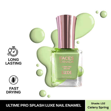 Buy FACES CANADA Ultime Pro Splash Luxe Nail Enamel - Celery Spring (L02), 12 ml | Glossy Finish | Quick Drying | Long Lasting | High Shine | Chip Defiant | Even-Finish | Vegan | Non-Toxic | Ethanol-Free - Purplle