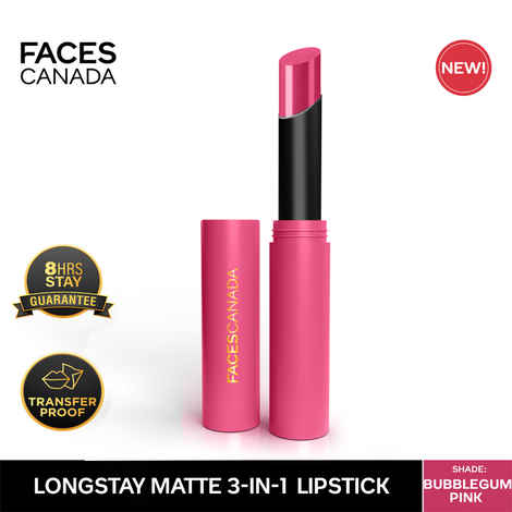 FACES CANADA Long Stay 3-in-1 Matte Lipstick - Bubblegum Pink 04, 2 gm