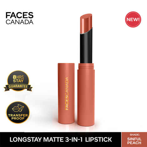 FACES CANADA Long Stay 3-in-1 Matte Lipstick - Sinful Peach 05, 2 gm