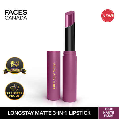 FACES CANADA Long Stay 3-in-1 Matte Lipstick - Haute Plum 08, 2 gm