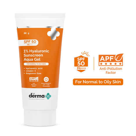 The Derma Co. 1% Hyaluronic Sunscreen Aqua Gel with SPF 50 & PA++++ for Broad Spectrum & Blue Light Protection - 80 gm| In-Vivo Tested
