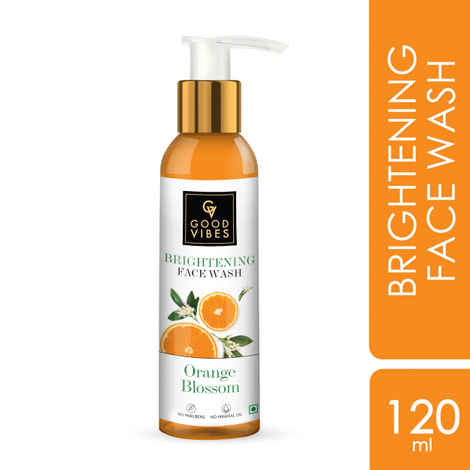 Buy Good Vibes Orange Blossom Skin Brightening Face Wash | Reduces Acne, Cleansing | No Parabens, No Mineral Oil, No Animal Testing (120 ml) - Purplle