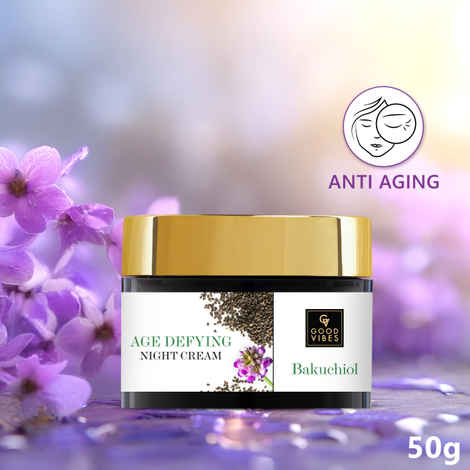 Buy Good Vibes Bakuchiol Age Defying Night Cream |Natural Retinol, Anti-Aging, Wrinkle Control | No Parabens, No Mineral Oil, No Sulphates, No Animal Testing, Vegan (50 gm) - Purplle