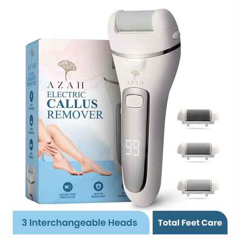 Azah Electric Callus Remover | Professional Pedicure & Feet Care | Removes Dead Skin | 3 Roller Heads | Rechargeable & Washable - 1 Pc