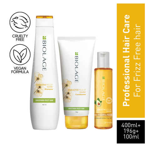 Buy Biolage Smoothproof Smoothing Shampoo + Smoothproof Conditioner + Smoothproof 6-in1 Deep Smoothening Serum (400 ml + 196g + 100 ml) - Purplle