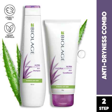 Buy Biolage Professional Hydrasource Anti-Dryness Shampoo and Conditioner Combo, Hydrates and Moisturizes Dry Hair, Enriched with Aloe, 400ml + 196g - Purplle