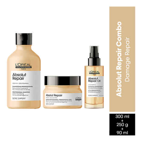 Buy L'Oreal Professionnel Serie Expert Absolut Repair Shampoo +Serie Expert Absolut Repair Mask + Absolut Repair Oil 10-in-1 (300ml + 250 gm + 90 ml) - Purplle