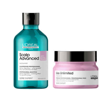 L'Oreal Professionnel Scalp Advanced Anti-Discomfort Dermo-Regulator Shampoo + Combo of Serie Expert Liss Unlimited Mask(300 ml + 250 gm)