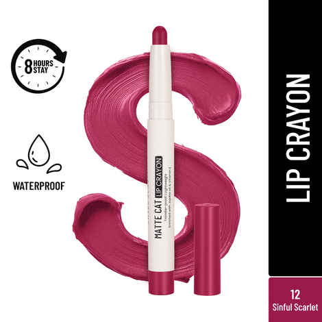 Buy Swiss Beauty Non-Transfer Matte Cat Lip Crayon | Water-Resistant | Long-Lasting 8 Hours Stay | Retractable Lip Crayon |Lighweight|Shade 12 Sinful Scarlet 1.5 gm - Purplle