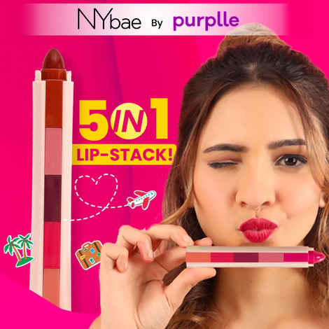 NY Bae 5 IN 1 Lipstick - Timeless Hues 03 (6.5 gm) | Creamy Matte | Lip Crayon | Multi-use: Blush, Eyeshadow, Lip Liner, Bronzer | Pink, Red & Nude Shades | Travel Kit