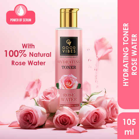 Good Vibes Hydrating Toner Rose Water with Power Of Serum (105 ml) | Dermatologically Tested for Sensitive skin | With 100% Natural Rose Water