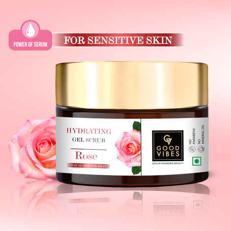 Buy Good Vibes Hydrating Rose Gel Scrub with Power of Serum (50 gm) | Dermatologically Tested for Sensitive skin | Made from Chaitri Roses - Purplle