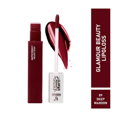 Freebie Half N Half Rich Glamour Beauty Lipgloss, Matte Perfect Velvet Stay, Deep Maroon, (5 ml)