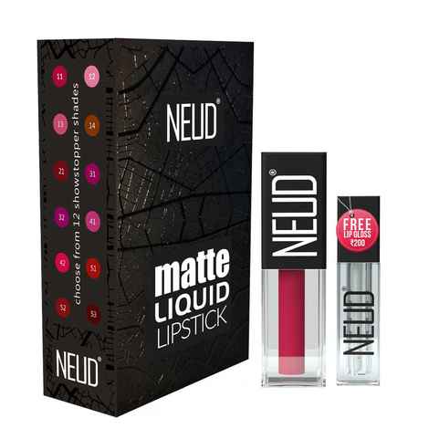 NEUD Matte Liquid Lipstick Hottie Crush with Jojoba Oil, Vitamin E and Almond Oil - Smudge Proof 12-hour Stay Formula with Free Lip Gloss - Pack of 1