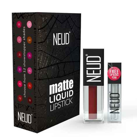 Buy NEUD Matte Liquid Lipstick Red Kiss with Jojoba Oil, Vitamin E and Almond Oil - Smudge Proof 12-hour Stay Formula with Free Lip Gloss - Pack of 1 - Purplle