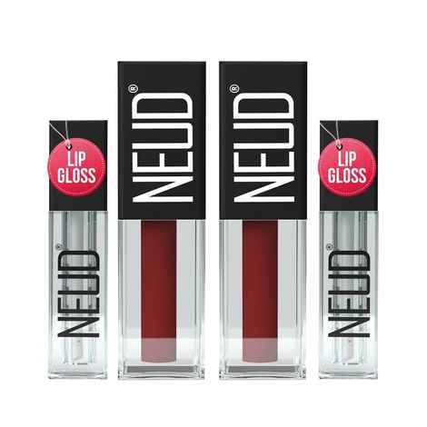 Buy NEUD Matte Liquid Lipstick Red Kiss with Jojoba Oil, Vitamin E and Almond Oil - Smudge Proof 12-hour Stay Formula with Free Lip Gloss - 2 Packs - Pack of 2 - Purplle
