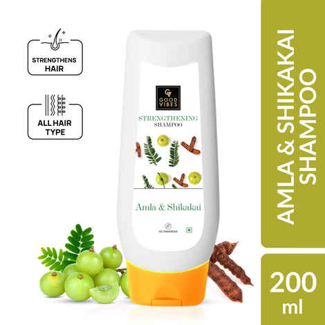 Buy Good Vibes Amla Shikakai Strengthening Shampoo | Hair Growth, Adds Shine | No Parabens, No Animal Testing (200 ml) - Purplle